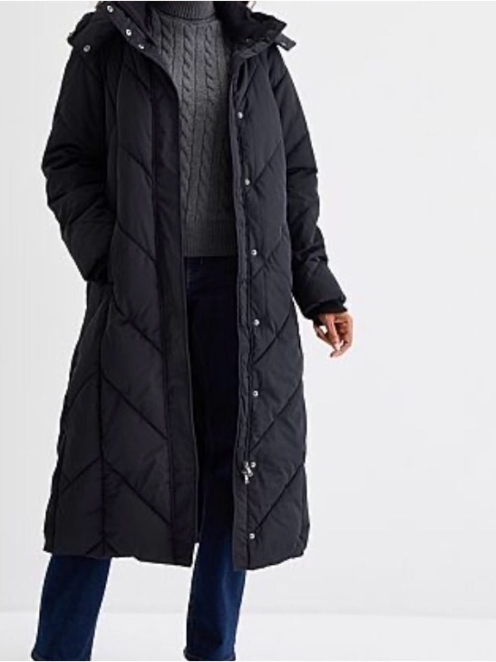 St. John's Bay Long Black Quilted Hooded Puffer Coat